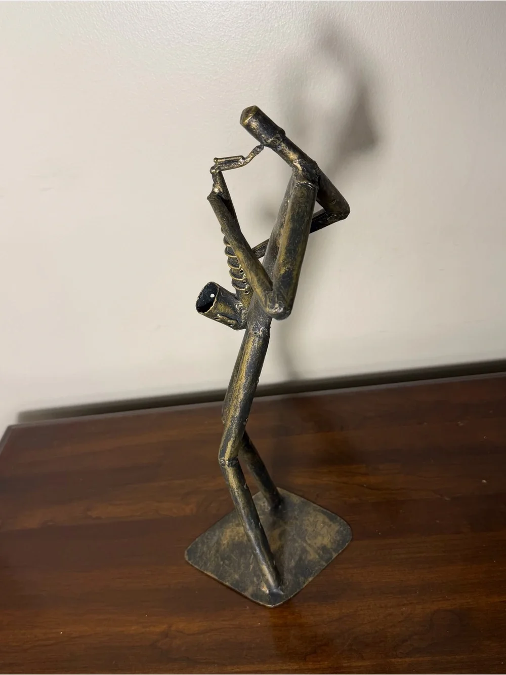 Z Gallerie brutalist style saxophone player tube metal sculpture approximate 15
